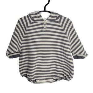 Quincy Mae Organic Cotton Striped Waffle Knit Hooded Bubble Romper Gray 12-18M